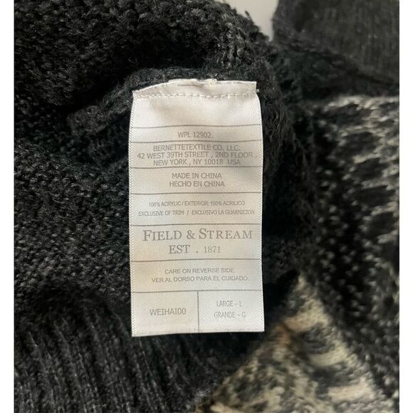 Field & Stream Black Cream Fair Isle Henley Pullover‎ Sweater Large - Picture 4 of 4